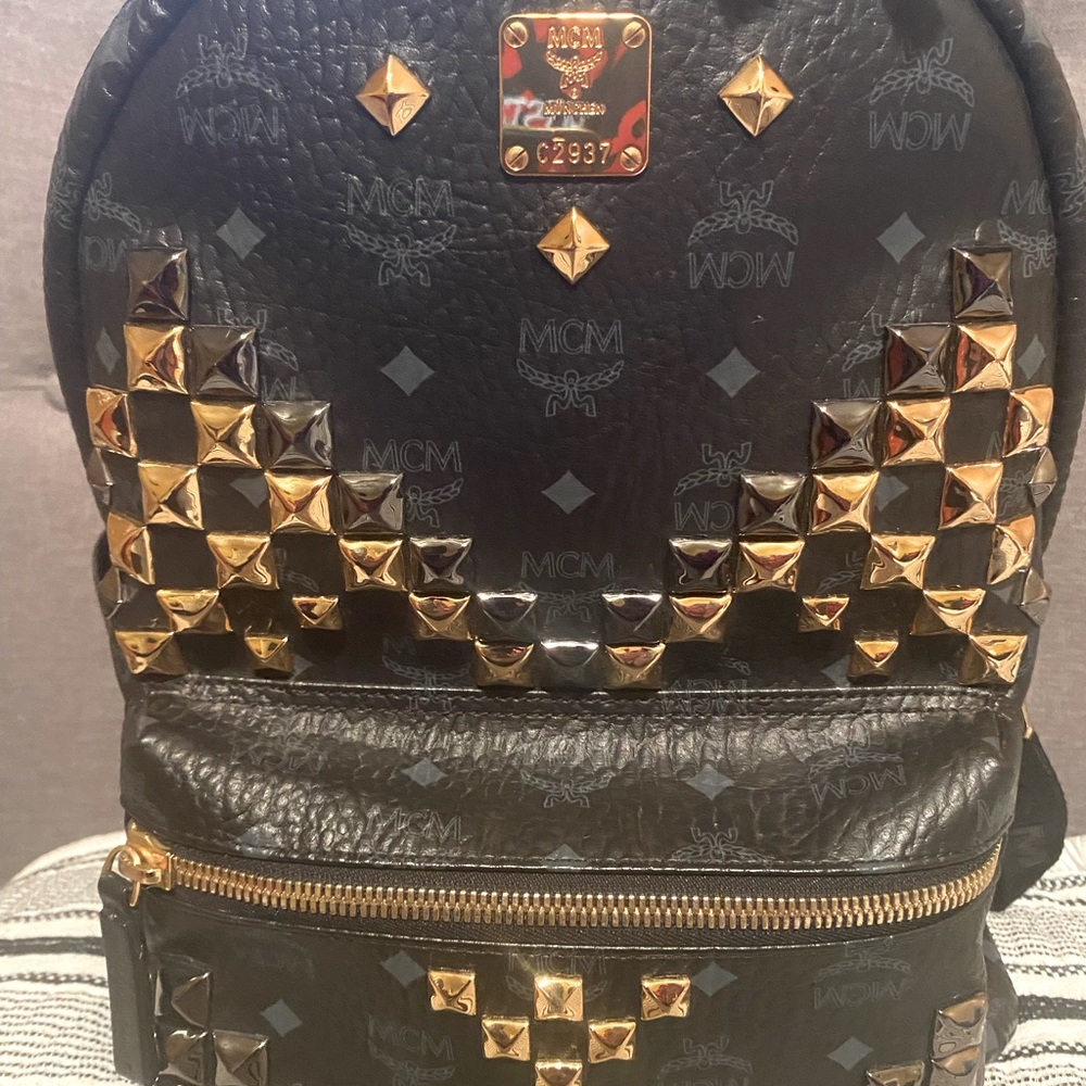 MCM Black and Gold Studded Backpack